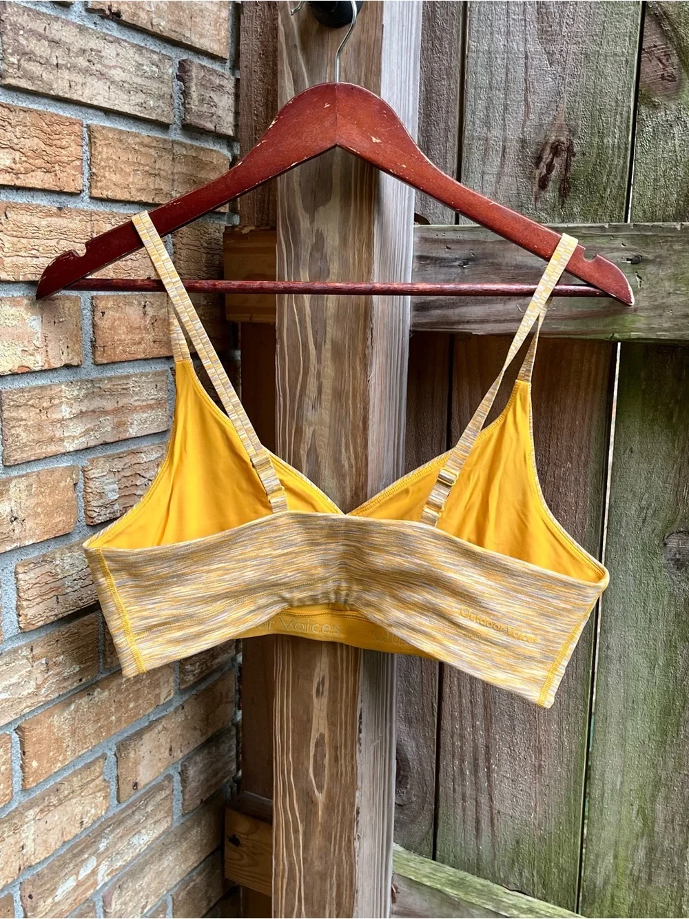 Outdoor Voices Heathered Yellow V-Neck Sports Bra